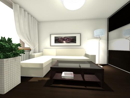 Salon - wizualizacja: wersja 1-2 - mieszkanie 40m2